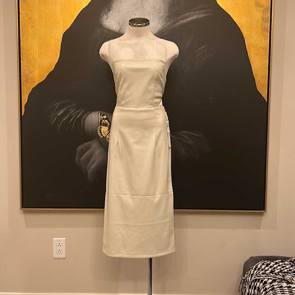 Good American Faux Leather Bone Midi Dress (NEW WITH TAGS) (BUTTERY SOFT)